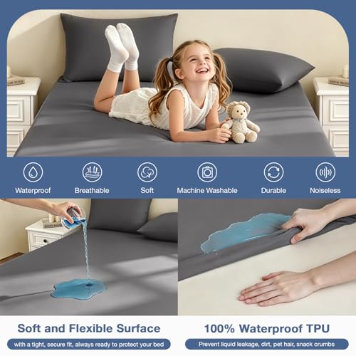 Image of Ruili Queen Mattress Protector Waterproof Washable Noiseless | Breathable Mattress Pad Up to 18 Inch Dirt-Proof TPU Backing Hotel Home Hospital Fitted Bed Cover Soft