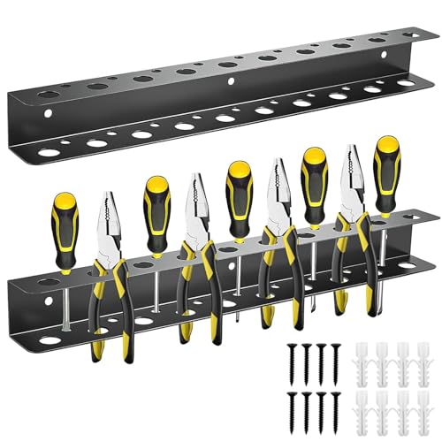 サムコス 工具 収納 ドライバーホルダー 工具差し ペンチホルダー 2個セット 8mm/16mm 2種類サイズの穴 壁掛け式 六角棒レンチ収納 多機能 高耐久 ツール収納 倉庫 作業 自宅 小屋用 道具収納 物置 省スペース 取付用フック ツール ネジ付属 (Cスタイル,ブラック) [並行輸入品]