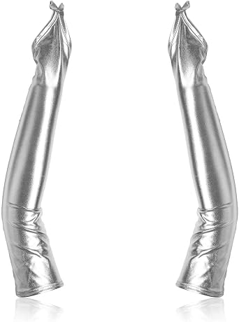 Huralona Womens Long Metallic Sexy Wet Look Elbow Gloves for Halloween
