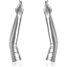 Huralona Women's Long Metallic Satin Gloves Sexy Wet Look Elbow Length Evening Party Costume Cosplay Nightclub, Fingerless Silver, Long