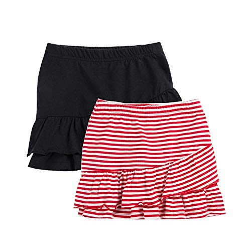Unacoo 2 Packs 100% Cotton Tiered Ruffle Skirt With Elastic Waistband For Girls(Red/White+Black, M(7-8 Years)) #TOP1