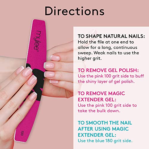 Mylee 3 Pack Double Sided Half Moon Nail File 100/180 Grit - Salon Quality Nails, Professional Manicure Tool - Use on Natural Nails or Extensions - Image 4