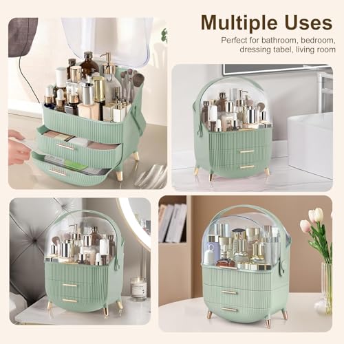 Image of JIALTO Storage Box, Organiser for Makeup & Skincare, Large Makeup Organizer with Dustproof Cover & Drawers, Cosmetic Storage for Dressing Table, Bathroom Vanity Organizer for Lipsticks Perfumes