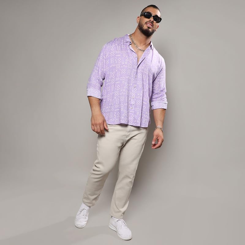Image of Instafab Plus Men's Shirt for Casual Wear | Spread Collar | Long Sleeve | Button Closure | Plus-Size Fit | Cotton Shirt Crafted with Comfort Fit for Everyday Wear