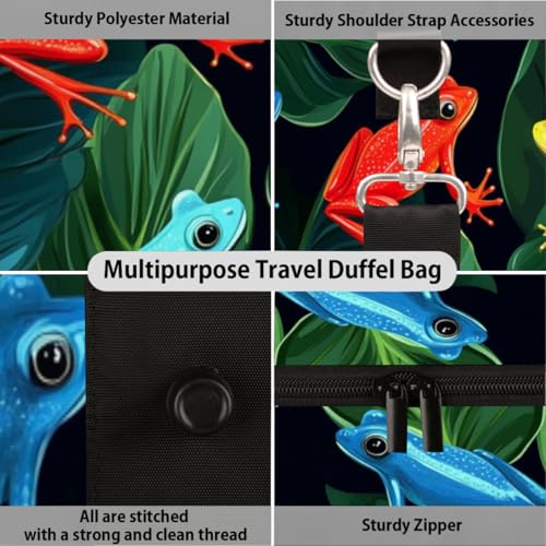 Colorful Frogs Travel Duffel Bag, Frog Leaves Sports Tote Gym Bag, Foldable Weekender Overnight Bag, Luggage Handle Bag for Women Men3