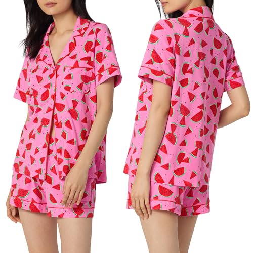 Image of Bed Head PJs Womens Matching Pajamas - Soft Organic Short Sleeve Button Down PJ Shirt & Shorts Set - Sleepwear & Loungewear