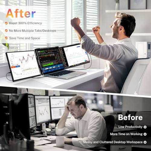 Image of Laptop Screen Extender, 2.5K Triple Laptop Screen Extender Monitor, Plug-Play 360 Rotation Multiple Screens for Laptop Fits 13-17 Inch Compatible with macOS, Windows, Chrome, Dex，Black