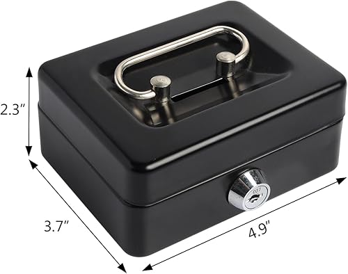 Miniatura 3 de Kasten Caja de efectivo con bandeja de dinero y cerradura de llave, organizador de dinero para efectivo, 9.84 x 7.87 x 3.54 pulgadas, negro mediano