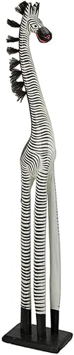 Miniatura 2 de Estatua de cebra de madera tallada a mano en blanco y negro exquisita escultura de arte de safari - Decoración de estilo africano - 36 pulgadas de