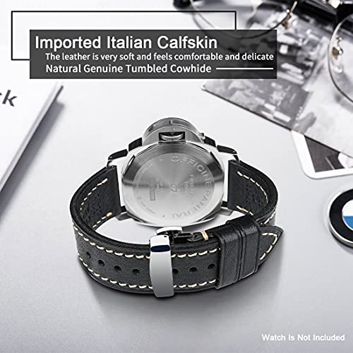 Rezero Leather Watch Band 20Mm, Top Calfskin Watch Strap With Stainless Steel Butterfly Buckle Bracelet For Men Women,Black #TOP4