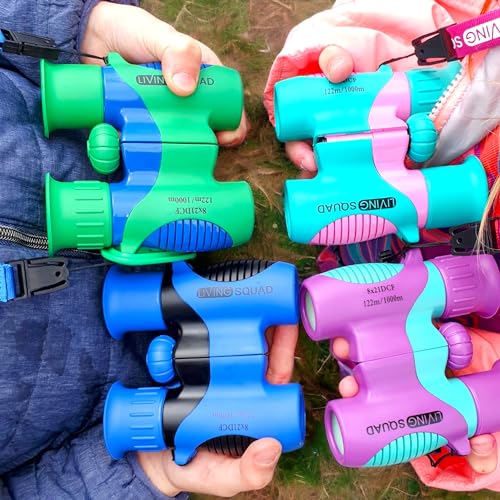 Binóculos infantis 8 x 21 roxo, brinquedo para meninas de 3 a 12, Binóculos compactos à prova de cho