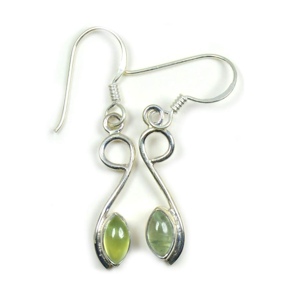 Pendientes de prehnita natural y plata 925, joyería india hecha a mano con diseño de marquesa 6
