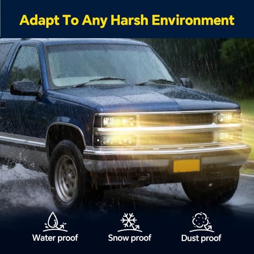 Image of GRAND ORANGE Headlights Assembly Compatible with GMC Sierra C /K Yukon 1500 2500 1994 1995 1996 1997 1998, Fit Chevy C /K C10 Suburban 15034929 Corner Lamp Smoky lens Black Housing Amber Reflector