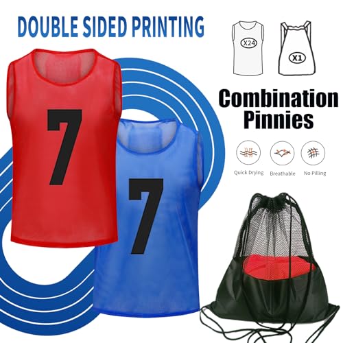 Image of 12 /24 /48Pcs Soccer Pinnies Youth, Scrimmage Team Practice Vests | Mesh Printed and Unprinted Numbers Team Pennies for Basketball Soccer Football Bibs Adults Kids