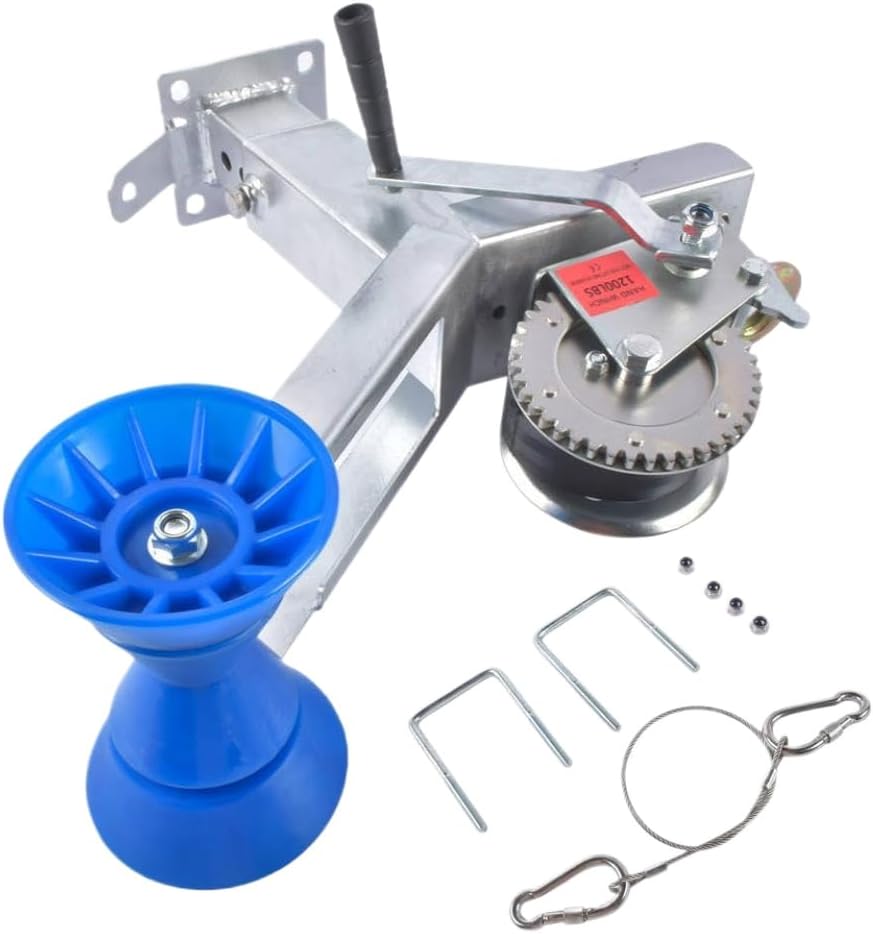 Boat Winch Mount System with Roller Stand 1200LB Post 3in W X 4in H Trailer Drawbar Compatible with Universal Height Adjustable Applications