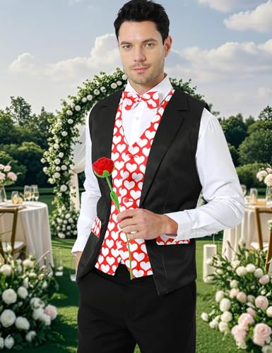 Roseelf Men's Festival Fake 2-Piece Suit Vest with Bowtie3