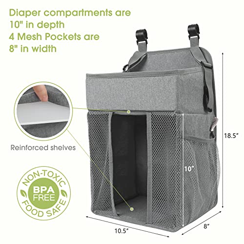 Maliton Changing Table Diaper Organizer - Baby Hanging Diaper Stacker Nursery Caddy Organizer For Cribs Playard Baby Essentials Storage (Gray) #TOP4