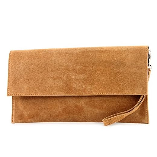 modamoda de - cuero italiano de embrague T151 Pequeño Gamuza, Color:camello