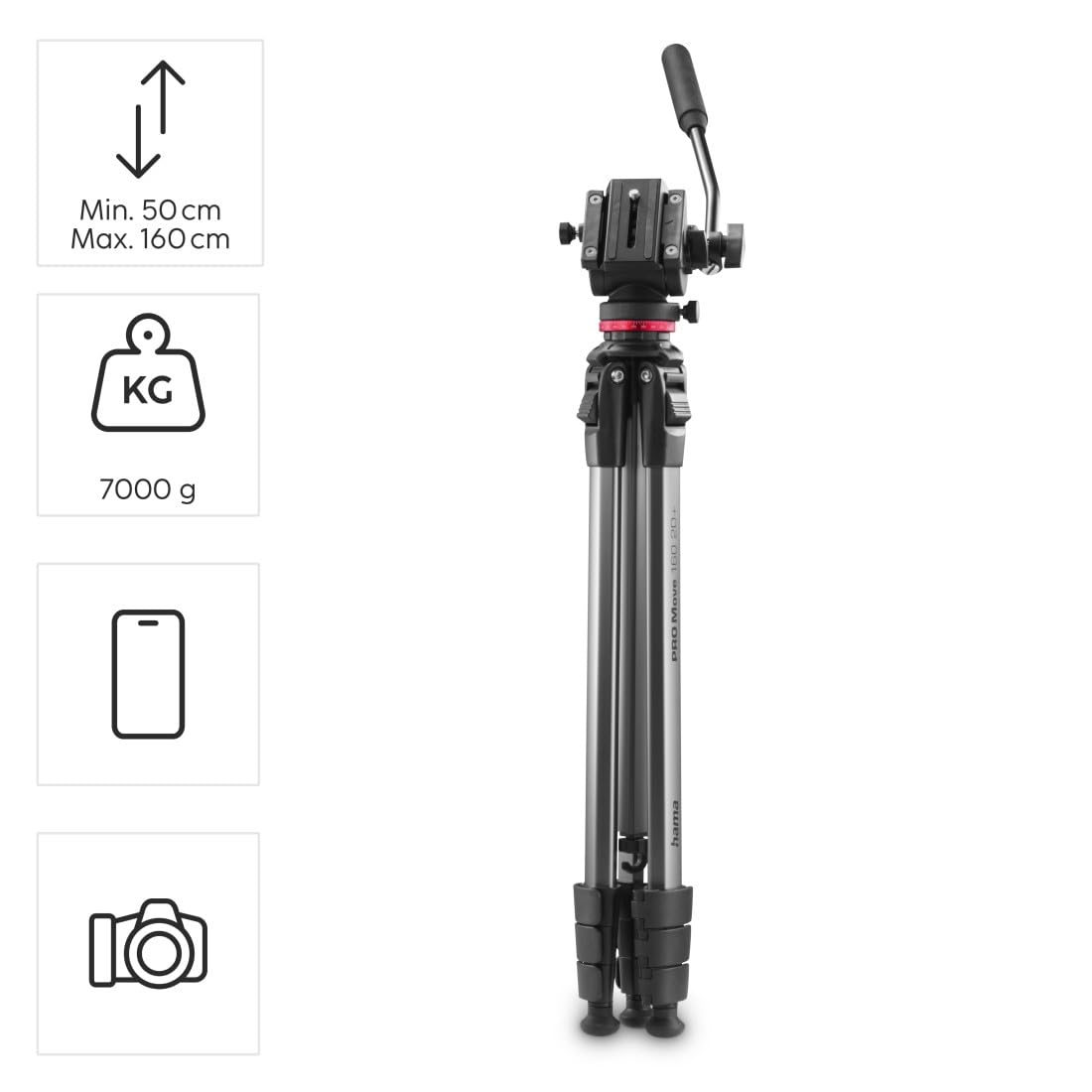 Hama Statyw Pro Move 160 2D+, stojak wideo do Ph.P. i Tel., 160 cm