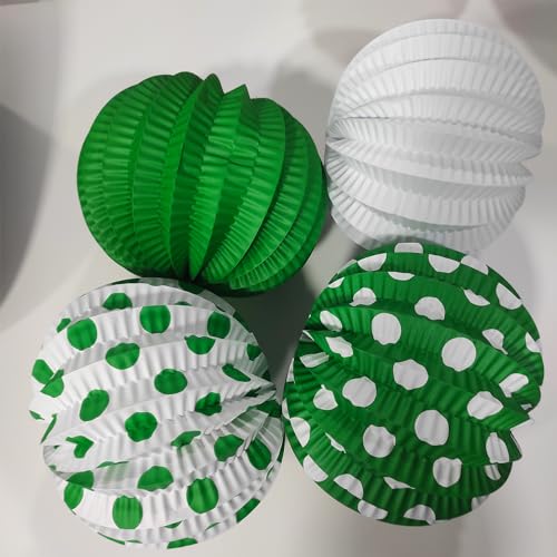 JGB TRADE 14 unidades farolillos de papel | Farolillos feria | Accesorios de decoracion feria de abril | Farolillos rojos | Farolillos verdes | Farolillos blancos | Farolillos lunares (Paquete Verde)