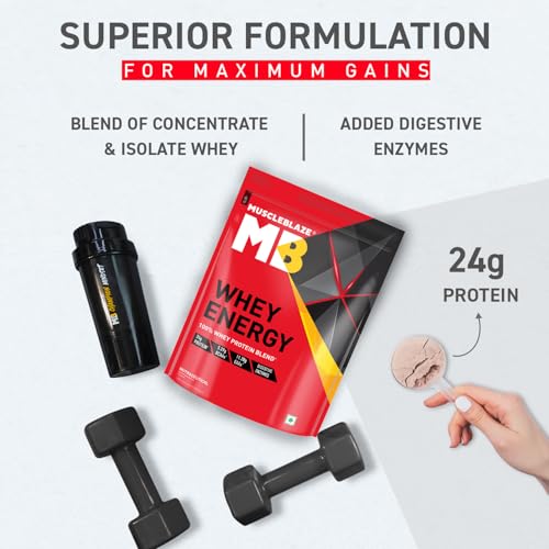 Image of MuscleBlaze Whey Energy (Cold Coffee, 1kg / 2.2lbs) | 24g Protein, 100% Whey Protein Blend, Added Digestive Enzymes