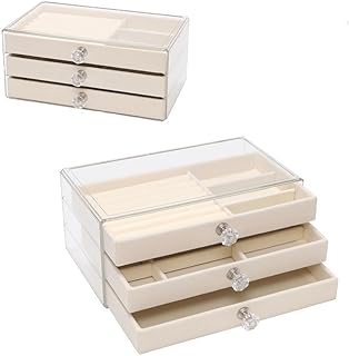 Copiel Acrylic Jewelry Box Organizer, 3 Layer Clear Jewellery Case, Velvet Drawers Jewelry Trays Grid for Women &amp; Girls Ea...