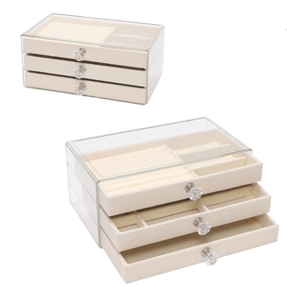 Copiel Acrylic Jewelry Box Organizer, 3 Layer Clear Jewellery Case, Velvet Drawers Jewelry Trays Grid for Women & Girls Ea... - Review, Price and Buying Guide