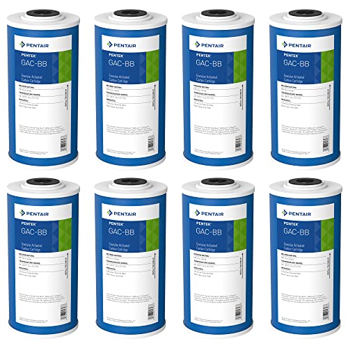 Image of Pentair Pentek GAC-BB Big Blue Carbon Water Filter, 10-Inch, Whole House Heavy Duty Granular Activated Carbon (GAC) Replacement Cartridge, 10 inch x 4.5 inch, Pack of 8