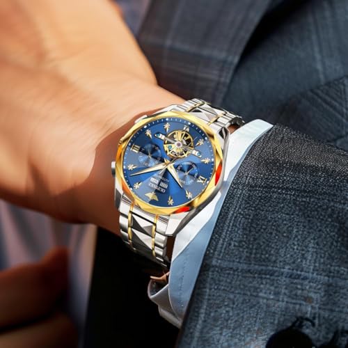 Image of OUPINKE Men's Watches Automatic Self-Winding Luxury Diamond Mirror Skeleton Mechanical Watch Date Dress Business Tungsten Steel Waterproof Luminous Wrist Watches for Men