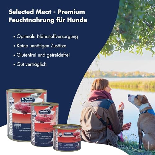 DR.CLAUDER'S - Selected Meat Prebiotic | Nassfutter in Lebensmittelqualität mit Inulin für eine gesunde Darmflora bei ausgewachsenen Hunden. Alleinfutter in der Dose | 200g Rind
