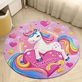Xisnuient Alfombra Habitación Niña Arcoíris Mágico Unicornio 3D Rosa Morado Negro Suave Alfombra para Dormitorios, Salon y Zonas de Juego, Alfombrilla de Baño Antideslizante, 150 cm, Color 4