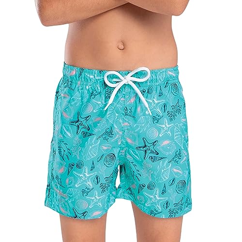Shorts Infantil Mash Fundo Mar Estampado Com Cordão Ajustável Meninos Praia Verão Criança, Verde Fun