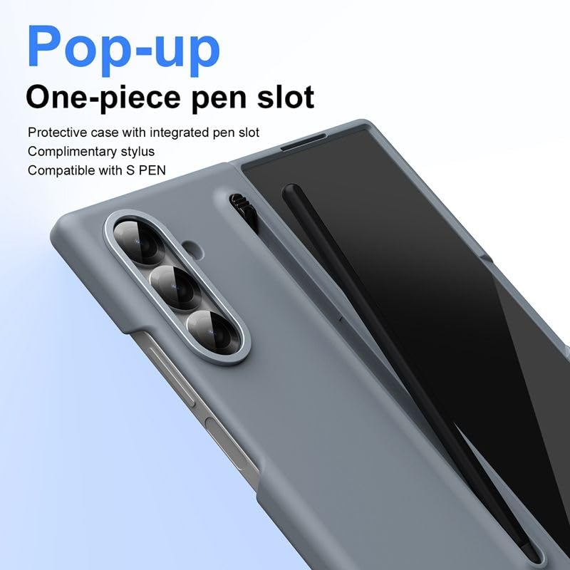Image of amazon basics S Pen Slider Case for Samsung Galaxy Z Fold 5 - Slim Hinge-Free Back Cover, Integrated Stylus Compartment, Gray