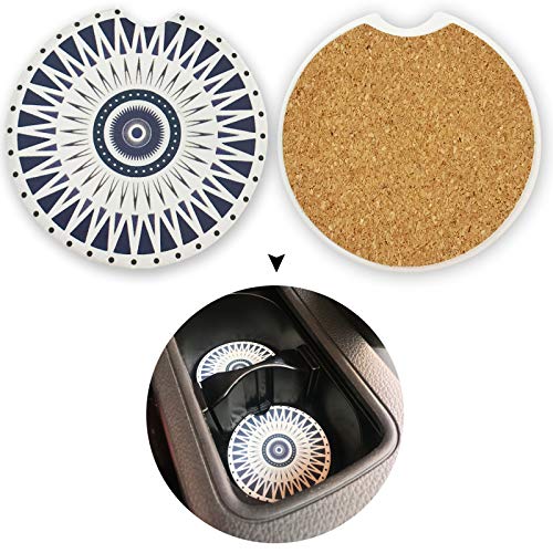 Car Coasters Car Cup Holder Coasters As Car Decor 2Pcs 26 Inch Removable Ceramics Car Coasters with Cork Back A Cute Interior Car Accessories for Women and Men