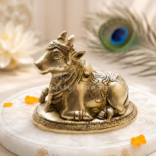 Image of Brass Nandi Bull Idol, Vastu Remedy for Stability & Devotion (11 cm, 900 g)