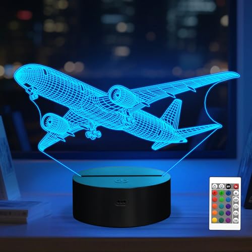 Anywin Veilleuse avion pour homme, veilleuse avion 3D avec télécommande, minuterie 16 couleurs et intensité variable – Lampe d'avion de ligne pour...