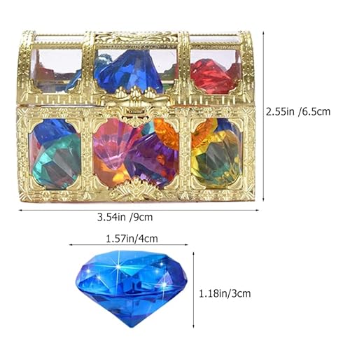 Warmhm Edelstein-Pool-Spielzeug Set - 10 Bunte 4Cm Acryl Diamanten Mit Piraten-Schatztruhe, Tauchspielzeug FüR Kinder Sommerliche Pooldekoration