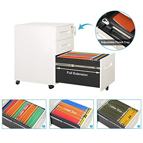 Image of DEVAISE 3-Drawer Mobile Pedestal File Cabinet with Lock, Legal /Letter Size, White