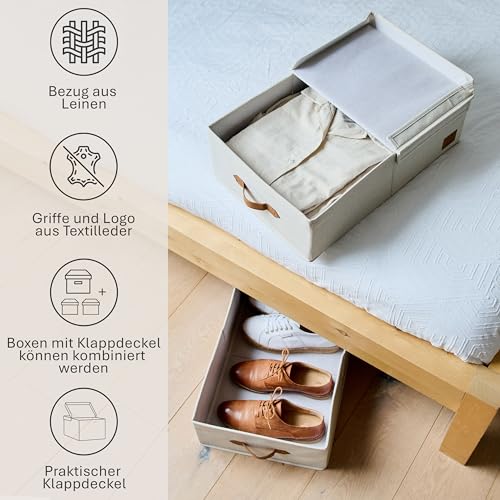 LOVE IT STORE IT Premium 2 Stück Aufbewahrungsbox mit Deckel M - Aus Leinen Stoff - 2er Set Kiste mittel - Stabil - Beige - je 50x33x16 cm