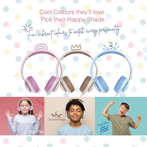 Image of FINGERS HappyHertz Wired Headphones for Kids (85 dB Volume Limit Safe Sound, Super-Soft Cushions, Foldable Design, Tangle-Free Cable, Perfect for Music, Learning & Fun) - Cool Blue