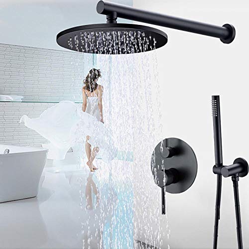 Robinet de douche noir mat mural mitigeur chaud froid 2 voies 12 pouces