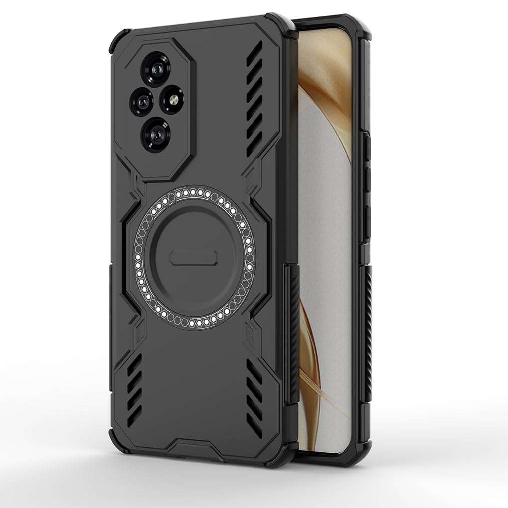 SEAHAI Case for HONOR 200 5G with Magnet Adsorption Function, Ultra-thin Silicone TPU Bumper Shockproof Hybrid Hard PC Armor Ring Magnetic Protective Cover, Black HONOR 200 5G Black
