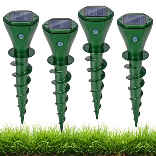 Glovios Ahuyentador de Topos Solar 4 Piezas Ahuyentador de Moles Ultrasónicos Repelente de Topos Efectivo, Solar Repelente de Ratas y Ratones Jardin