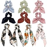 HERROOI 10Pcs Chiffon Bowknot Haargummi - Vintage Floral Einfarbig Schal Haargummis Chiffon Pferdeschwanz Halter Elastische Haarbänder Krawatten Seile für Frauen Mädchen Haarschmuck