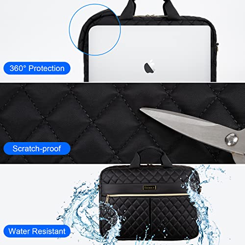 Bonioka Laptop Bag Briefcase for Women 15.6 inch, Laptop Case Shoulder Bag with Luggage Sleeve Messenger Bag for Travel College School Work Black