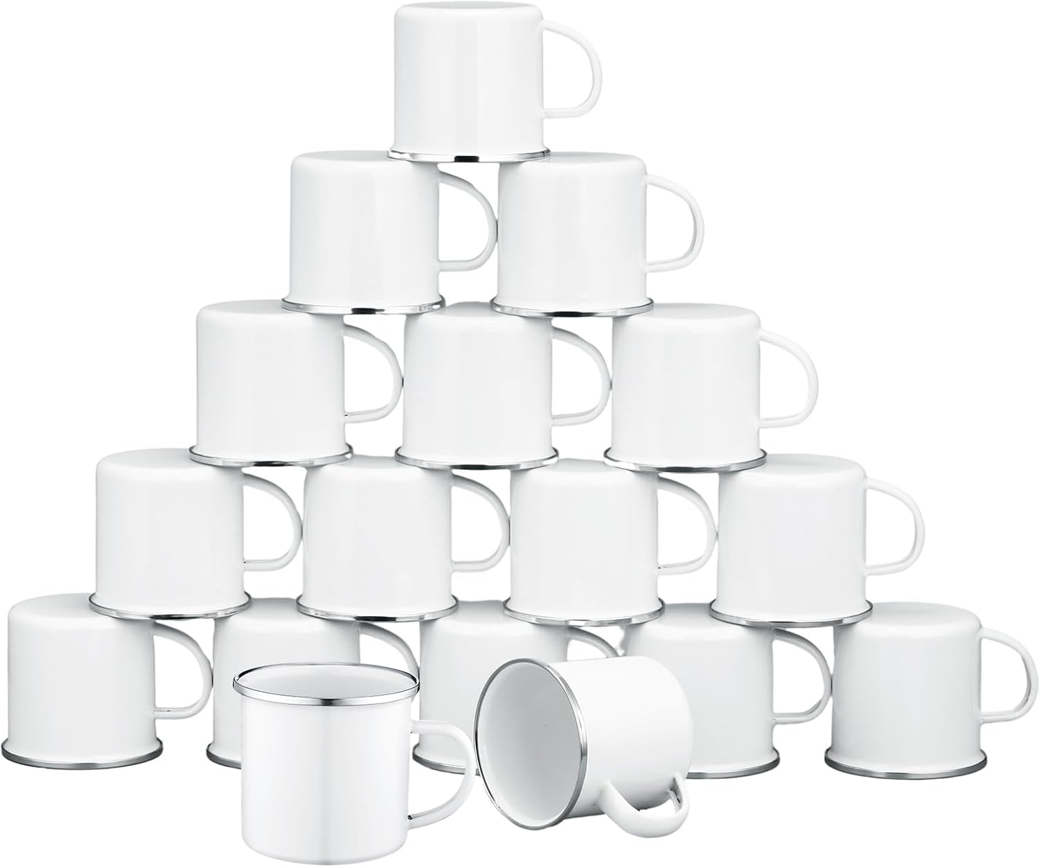 10 Stück Sublimationsdruck, blanko, weiße Emaille-Tasse, 340 ml, silberfarbener Rand, Camping, Reisen, Kaffeetasse, Metallbecher, DIY-Thermotransferdruck, Geschenk für Weihnachten, Erntedankfest