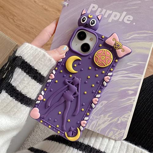 Soft Silicone Sailor Moon Case For Apple Iphone 14 Pro Iphone14Pro Luna Cat Stars Kitty Purple Color Pink Bow Heart Love Wing Japanese Anime 3D Cartoon Magical Adorable Cute Lovely Kawaii Girls Kids #TOP7