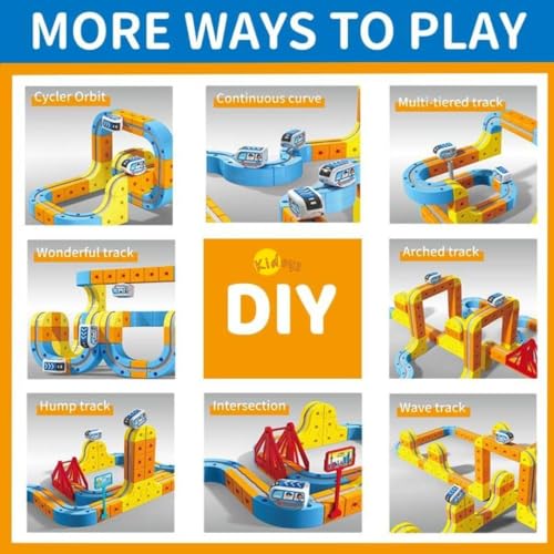 Image of Pampam Magnetic Electric Train Set for Kids 3-9 Years, 150 PCS STEM Building Blocks Race Track Toy, DIY Anti-Gravity, Boys & Girls