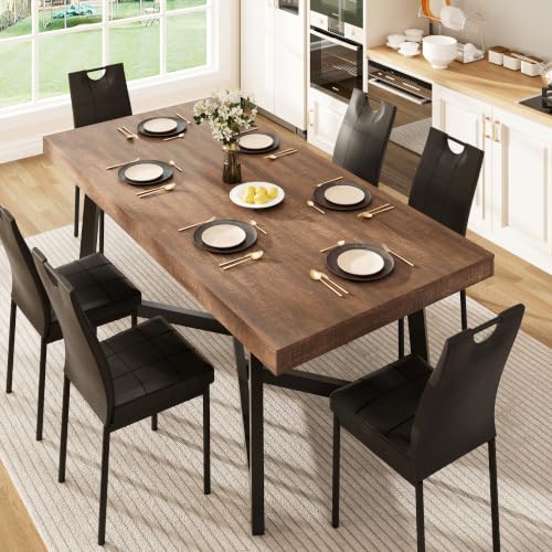 7 Pcs 71 inch Farmhouse Dining Table with Chairs Set for 6,Brown