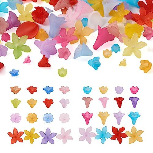 Craftdady 400Pcs Tulip Flower Bead Cap Acrylic Floral Petal Frosted Clear End Cap Drilled Flower Bead Charm for Jewellery Making Necklace Bracelet